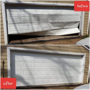 damaged garage door before and after repair